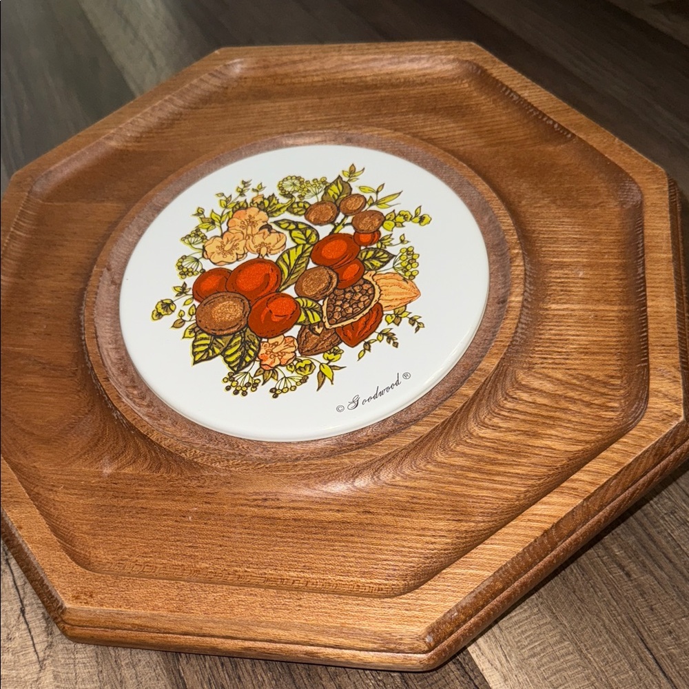Vintage Wooden Lazy Susan with Floral Design